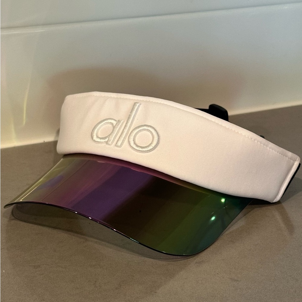 ALO Yoga White Visor with Iridescent Brim